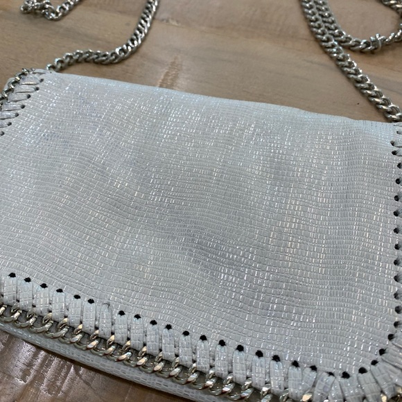 Sondra Roberts Squared white metallic shiny leather silver crossbody purse - Picture 12 of 15